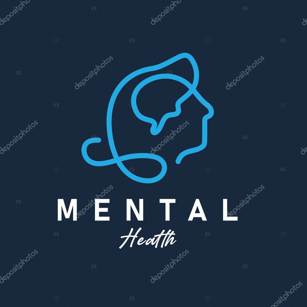 Modern Mental Health Logo Minimalist Line Art Symbol Design Human Head Mind for psychology clinics, counseling services, mindfulness apps, and mental health organizations