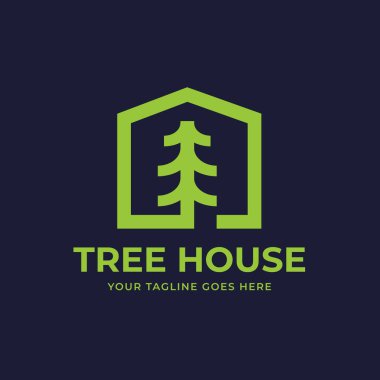 Basit Çam Ağacı ile Modern Logo Tasarım Evi. Doğa ve mimari arasındaki minimalist vektör çizimi. Emlak, Emlak, İnşaat, Ekoloji, Konut İşletmeleri İçin Uygun