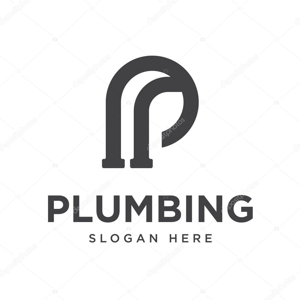 Simple Logo Design of Water Pipe forming the Letter P. Water Pipe Repair Logo Design. Vector Illustration for Plumbing Services, Plumbers, Pipe Fittings and Water Pipe Repairs
