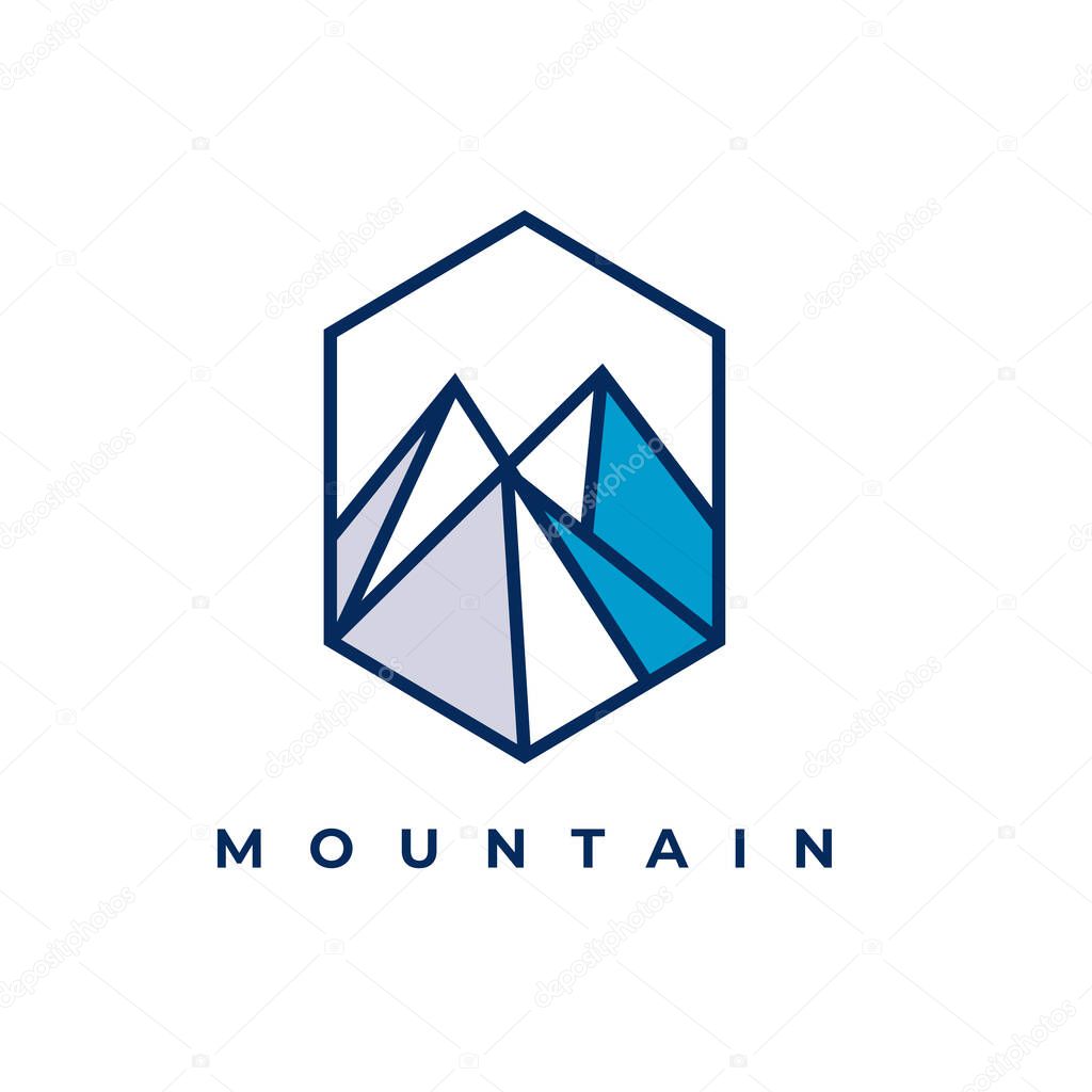 Mountain logo template vector illustration design with vintage hexagon