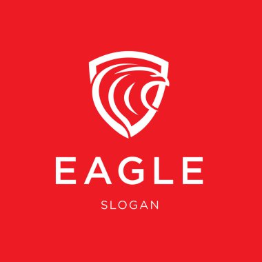 Amerikan Kartal Kafa Resim Çizgisi Biçimli Kalkan Tasarımı Kırmızı arkaplanlı Sembol Vektör İllüstrasyonu