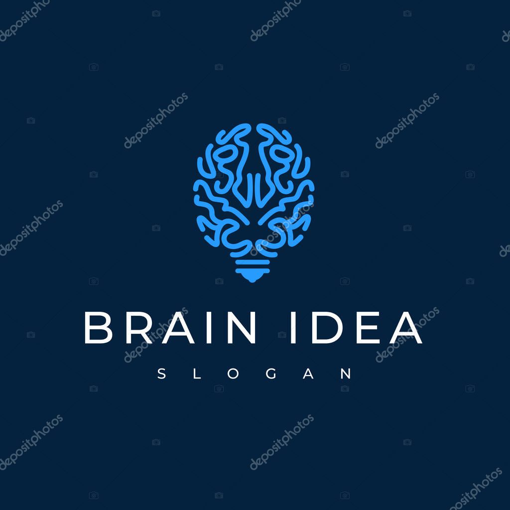 Modern Vector Logo Light Bulb and Brain Symbol of Smart Technology and Innovation