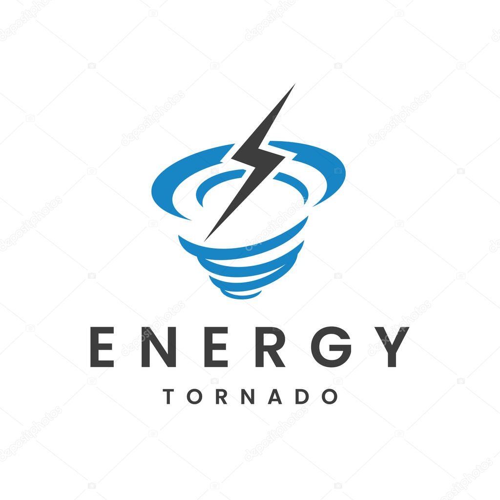 Tornado or Storm with Thunderbolt Energy Lightning Symbol can be used for Energy Business Logo design