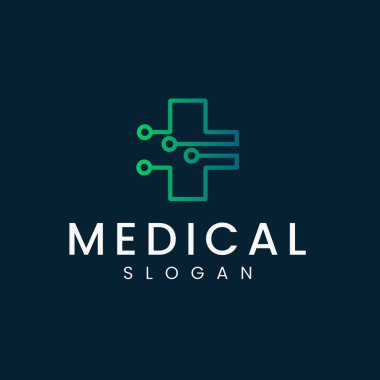 Modern Dijital Tıbbi Logo Tasarım Vektör Sağlık İkona Teknolojisi Tıbbi Bakım ve Hastane Vektör Şablonu