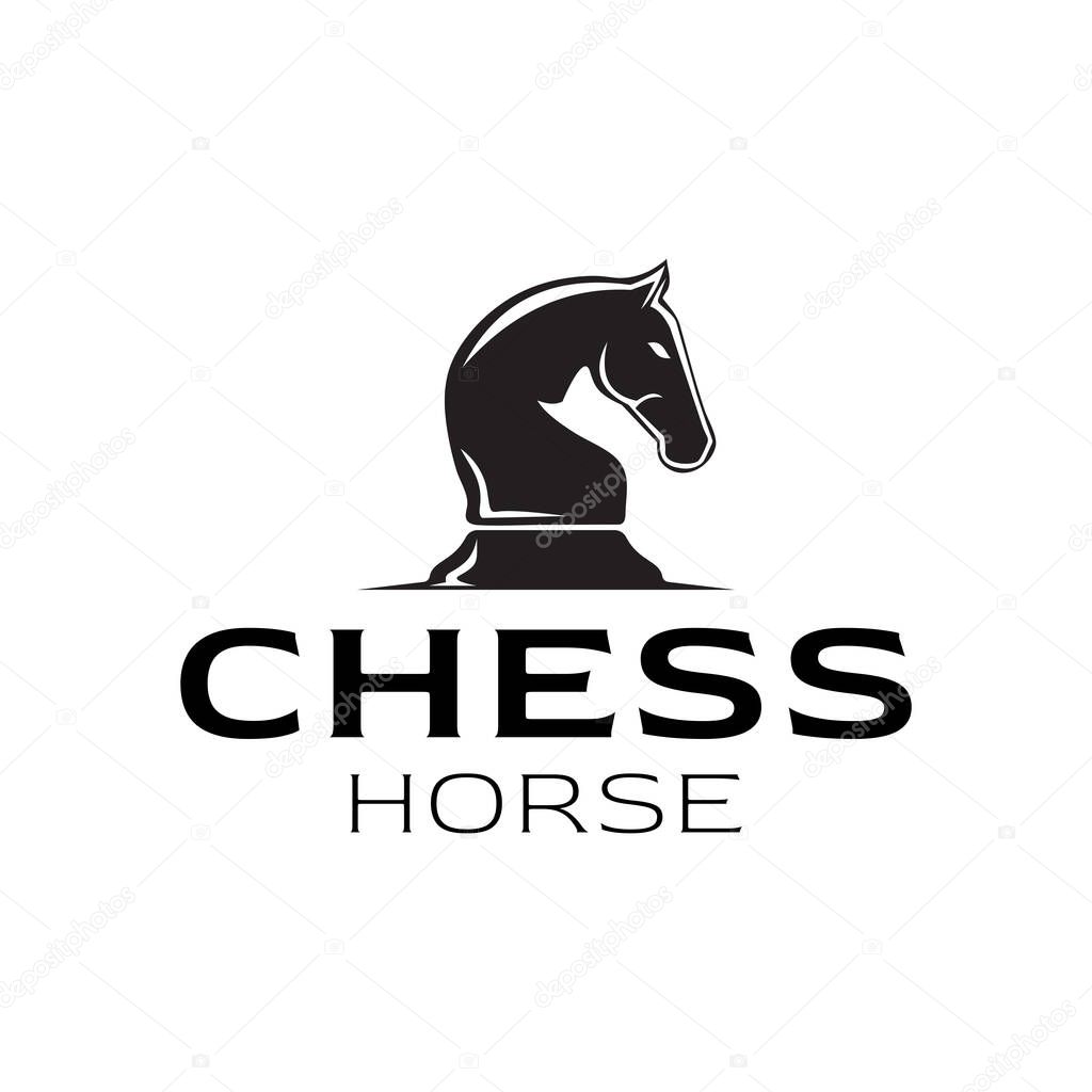 Black Knight Stallion Silhouette Chess Horse Logo Design