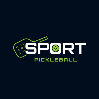 Pickle ball Racket Basit Satır Tasarımı Top Vektör Tasarımı Spor, Kulüp, Topluluk Logosu Karanlık Arkaplan Üzerine Toplu Tasarım