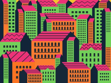 Soyut Binalarla Düz Tasarım Renkli Geometrik Şehir Alanı