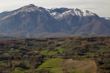 Panorama of the Majella mountain in Abruzzo Italy. Italian Apennines mountain range.