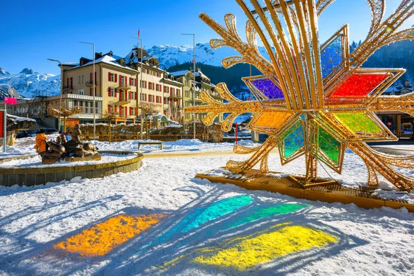 Engelberg Swiss Januari 2022 Dekorasi Natal Pusat Kota Engelberg Sebuah — Stok Foto