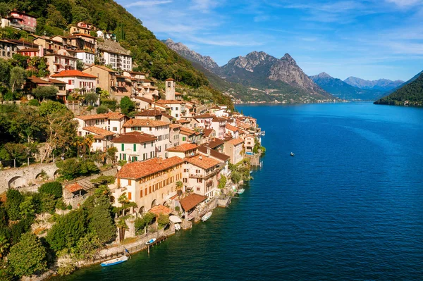 Vue Aérienne Village Historique Gandria Sur Lac Lugano Dans Les — Photo
