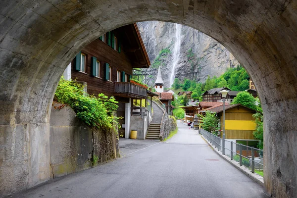 Lauterbrunnen Aldeia Bernese Oberland Destino Viagem Popular Nas Montanhas Dos — Fotografia de Stock