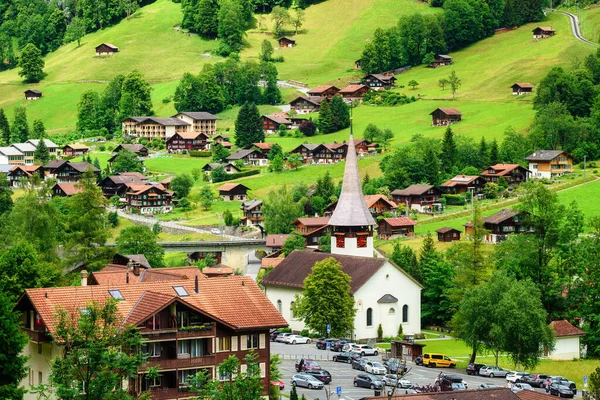 Desa Lauterbrunnen Lembah Alpine Tujuan Wisata Populer Pegunungan Alpen Swiss — Stok Foto