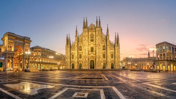 Panoramisch Uitzicht Piazza Del Duomo Plein Met Kathedraal Van Milaan — Stockfoto