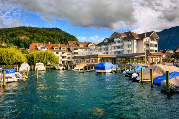 Yacht Harbor Lake Lucerne Stansstad Town Alps Mountains Nidwalden Canton — Stock Photo, Image