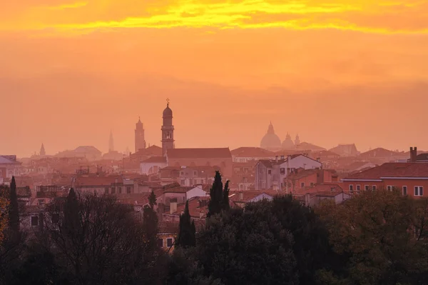 Zachód Słońca Widok Dachy Starego Miasta Wenecji Włochy Obrazy Stockowe bez tantiem