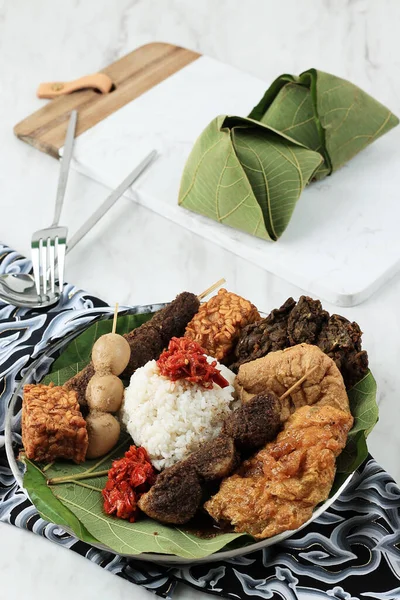 Sega Jamblang Nasi Jamblang Cirebon Original Rice Dish Wrapped Teak — 图库照片