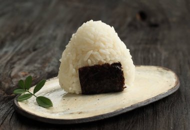 Onigiri Japanese Rice Ball with Triangle Shape with Roasted Nori 