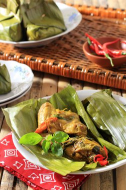 Chicken Drumstick Pepes Ayam Steamed Chicken  and Wrap with Banana Leaf Traditional Recipe From Indonesia