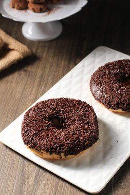 Selected Focus Concept Doughnut with Chocolate Sprinkle or Donat Meises