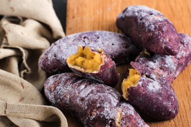 Korean Sweet Potato Mochi Bread, Made from Purple Yam (Goguma), Milk, Sticky Flour, and Starch. Look a Like Real Purple Sweet Potato 