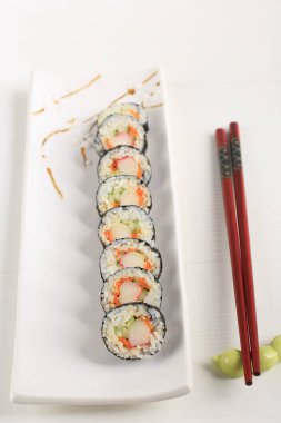 Homemade Korean Rice Roll or Kimbap with Vegetbale and Crabstick