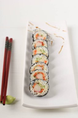 Homemade Korean Rice Roll or Kimbap with Vegetbale and Crabstick