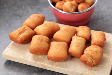 Indonesian Fried Bread Called Roti/Kue Bantal or Famous Name Odading, Selected Focus