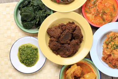 Rendang and Various Culinary from Padang Called Masakan Padang or Padang Dishes. Popular Dishes in Indonesia Originally from Minang, West Sumatra