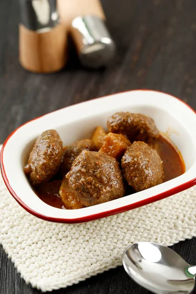 Semur Bola Daging Cincang Spicy Meatball Sweet Savory Stew Potato — Fotografia de Stock