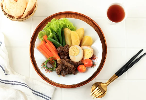 Top View Bistik Jawa Selat Solo Bife Carne Estilo Javanês — Fotografia de Stock