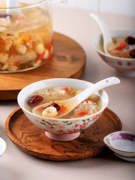 Peach Tuggummi Triple Collagen Dessert Eller Tao Jiao Kinesiska Traditionella — Stockfoto