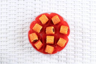 Top View Taze Fırınlanmış Pineapple Tart Roll Kurabiyeleri. Tart Nanas veya Kuih Nenas