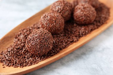 Brigadeiro, Traditional Brazilian Dessert Made of Condensed Milk, Cocoa Powder, Butter, and Chocolate Sprinkles or Meises clipart