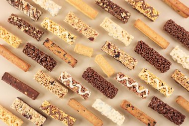 Üst Görünüm Çeşitli Granola Protein Çubuğu Temiz Arkaplan 