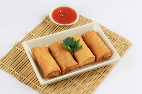 Deep Fried Spring Rolls, Por Pieer Tod or Thai Spring Roll with Thai Sweet and Sour Sauce