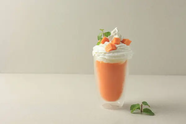 Fresh Mango Juice Topped with Whip Cream, Copy Space for Text