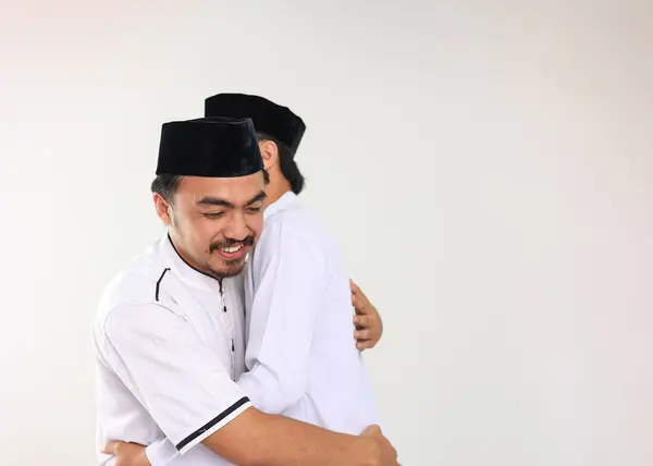 Two Young Indonesian Muslim Male Wearing Baju Koko Black Kopyah — Stock Photo, Image