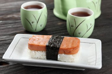 Homemade Spam Musubi, Rice with Spam Meat with Nori Belt  clipart