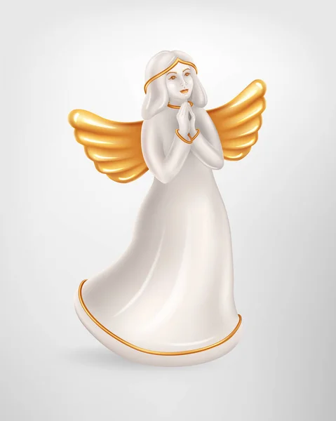 Realistyczna Biała Ceramiczna Figurka Świątecznego Anioła Ozdoba Modlącego Się Anioła — Wektor stockowy