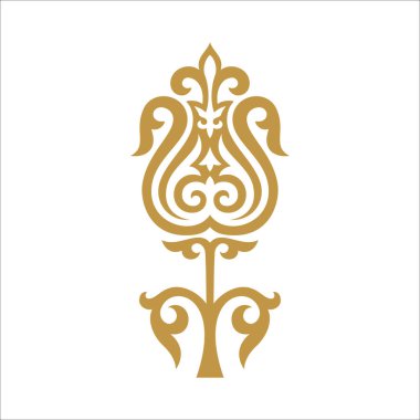 Çiçeğin vektör illüstrasyonu. Bahar lalesi geleneksel kazak süsünü dekore etti. Bozkır stili Asyalı göçebeler. Nauryz tebrik kartı ve etnik modeller için tasarım ögesi