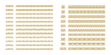 Geometrik süslemelerin Kazak tarzında vektör kümesi. Tekstil dekorasyonu için geleneksel desen, ev eşyaları. Kazakların, Kırgızların, Moğolların eski göçebelerinin ulusal dekoru.