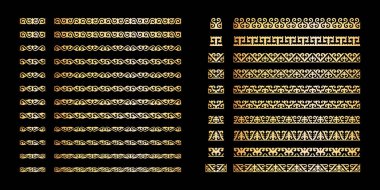 Geometrik süslemelerin Kazak tarzında vektör kümesi. Tekstil dekorasyonu için geleneksel desen, ev eşyaları. Kazakların, Kırgızların, Moğolların eski göçebelerinin ulusal dekoru.
