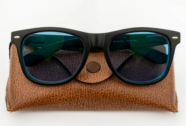 Zwart Frame Blauw Zonneglas Gemaakt Van Acetaat Materiaal Dat Rust — Stockfoto