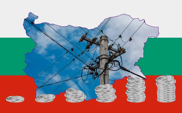 Конкретна Мапа Болгарії Зображенням Національного Прапора Електрична Лінія Всередині Карти — стокове фото