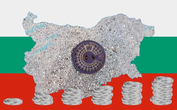 불가리아의 지도와 국기의 이미지를 상수도 시스템을 동전쌓기 콜라주 에너지 — 스톡 사진