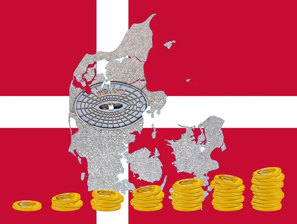 Συνοπτικός Χάρτης Της Δανίας Την Εικόνα Της Εθνικής Σημαίας Hatch — Φωτογραφία Αρχείου