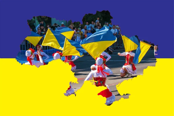 Днепр Украина 2021 Граждане Празднуют День Города Девушки Танцоры Размахивающими — стоковое фото