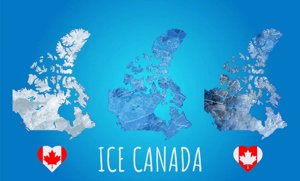 Mapa Esboço Canadá Textura Gelo Bandeira Canadá Forma Coração Colagem — Fotografia de Stock