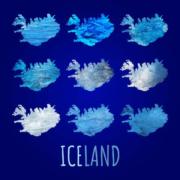 Mapa Contorno Islândia Diferentes Texturas Gelo Colagem — Fotografia de Stock