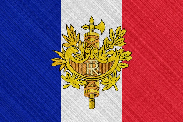 Bendera Dan Lambang Negara Prancis Dengan Latar Belakang Bertekstur Konsep — Stok Foto